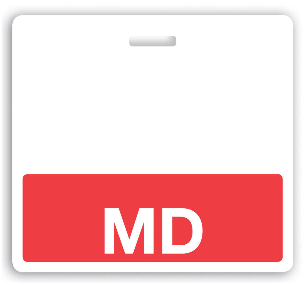 Horizontal "MD" Badge Buddies (Red bar, 3-3/32" x 3-3/8")
