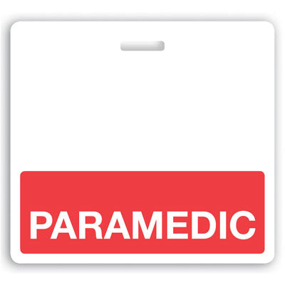 Horizontal "PARAMEDIC" Badge Buddies (Red bar, 3-3/32" x 3-3/8")