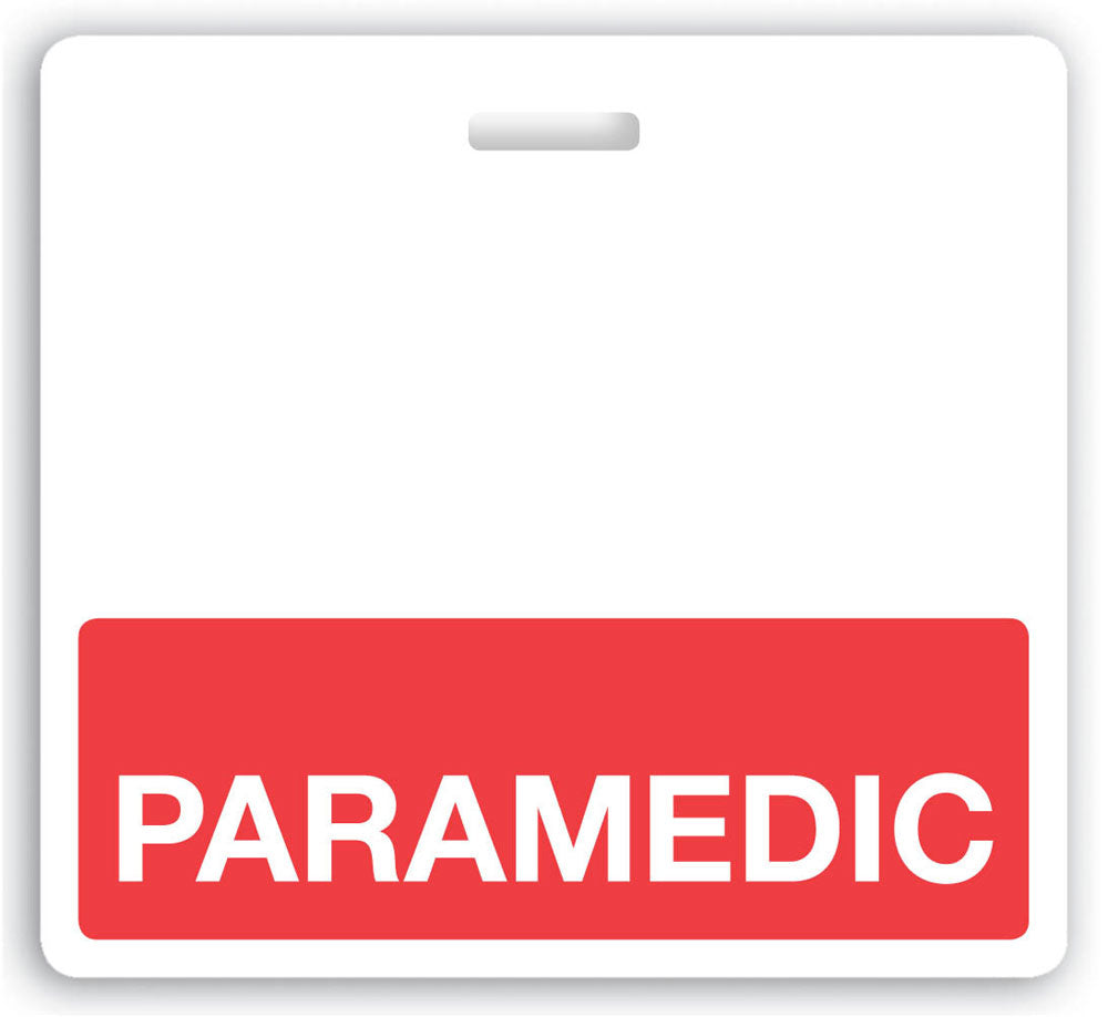 Horizontal "PARAMEDIC" Badge Buddies (Red bar, 3-3/32" x 3-3/8")