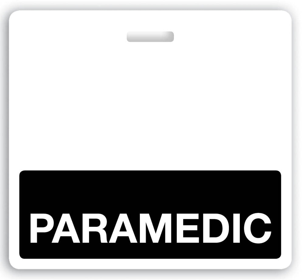 Horizontal "PARAMEDIC" Badge Buddies (Black bar, 3-3/32" x 3-3/8")
