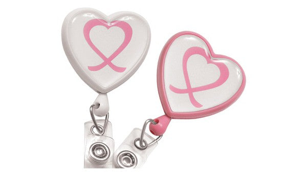 Pink Ribbon Heart Badge Reels Pack of 25