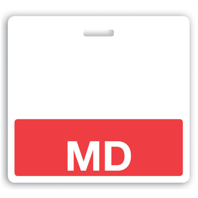 Horizontal "MD" Badge Buddies (Red bar, 3-3/32" x 3-3/8")