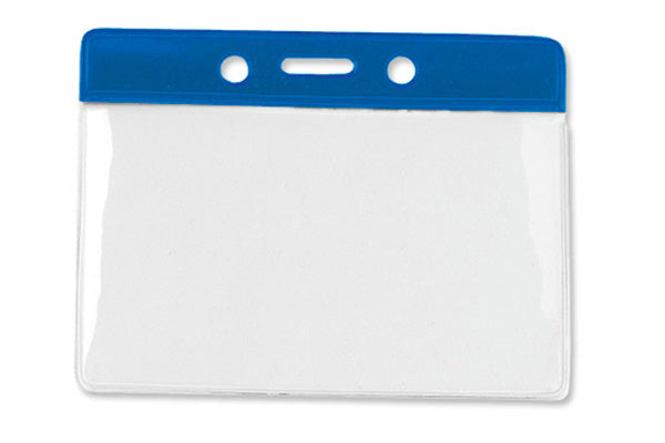 Clear Vinyl Horizontal Badge Holder with Blue Color Bar, 3.75" x 2.63"