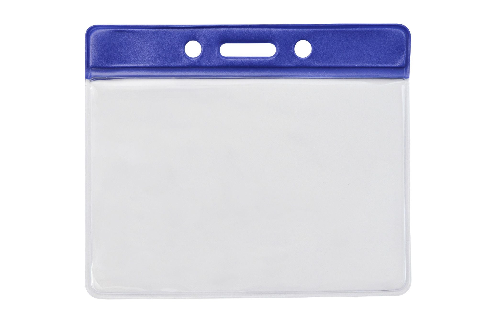 Clear Vinyl Horizontal Badge Holder with Blue Color Bar, 3.75" x 2.63"