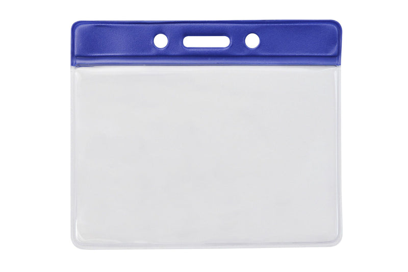 Clear Vinyl Horizontal Badge Holder with Blue Color Bar, 3.75" x 2.63"