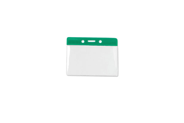 Clear Vinyl Horizontal Badge Holder with Green Color Bar, 3.75" x 2.63"