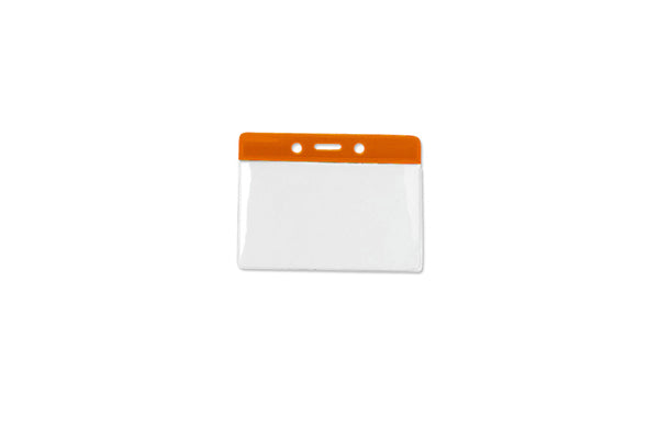 Clear Vinyl Horizontal Badge Holder with Orange Color Bar, 3.75" x 2.63"