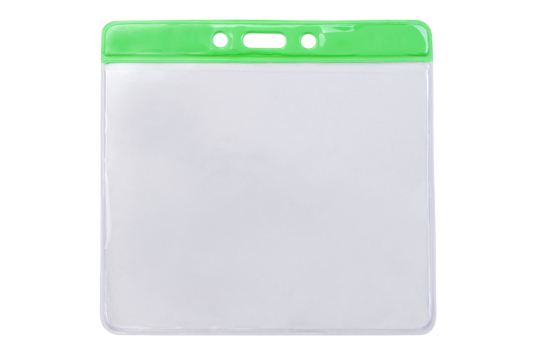 Clear Vinyl Horizontal Badge Holder with Green Color Bar, 4.38" x 3.63"