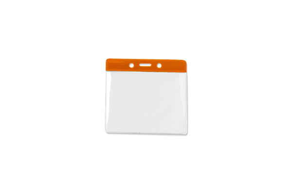 Clear Vinyl Horizontal Badge Holder with Orange Color Bar, 4.38" x 3.63"
