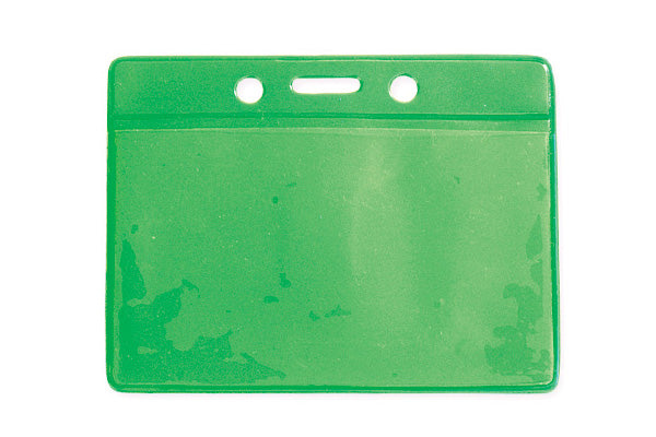 Clear Vinyl Horizontal Badge Holder with Green Color Back, 3.5" x 2.13"