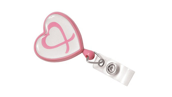 Pink Ribbon Heart Badge Reels Pack of 25