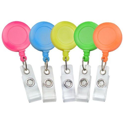 Neon Badge Reel with Slide-Type Belt Clip and Clear Vinyl Strap - 25 per pack